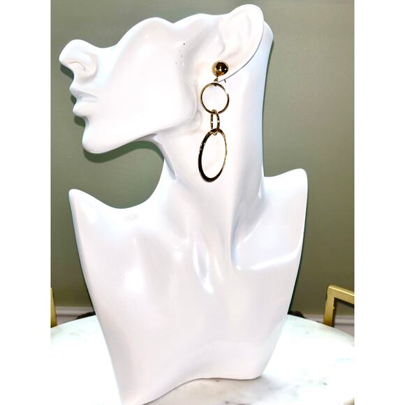 Elegant Gold Tone Hammered Triple Hoop Dangle Earrings - Picture 3 of 5